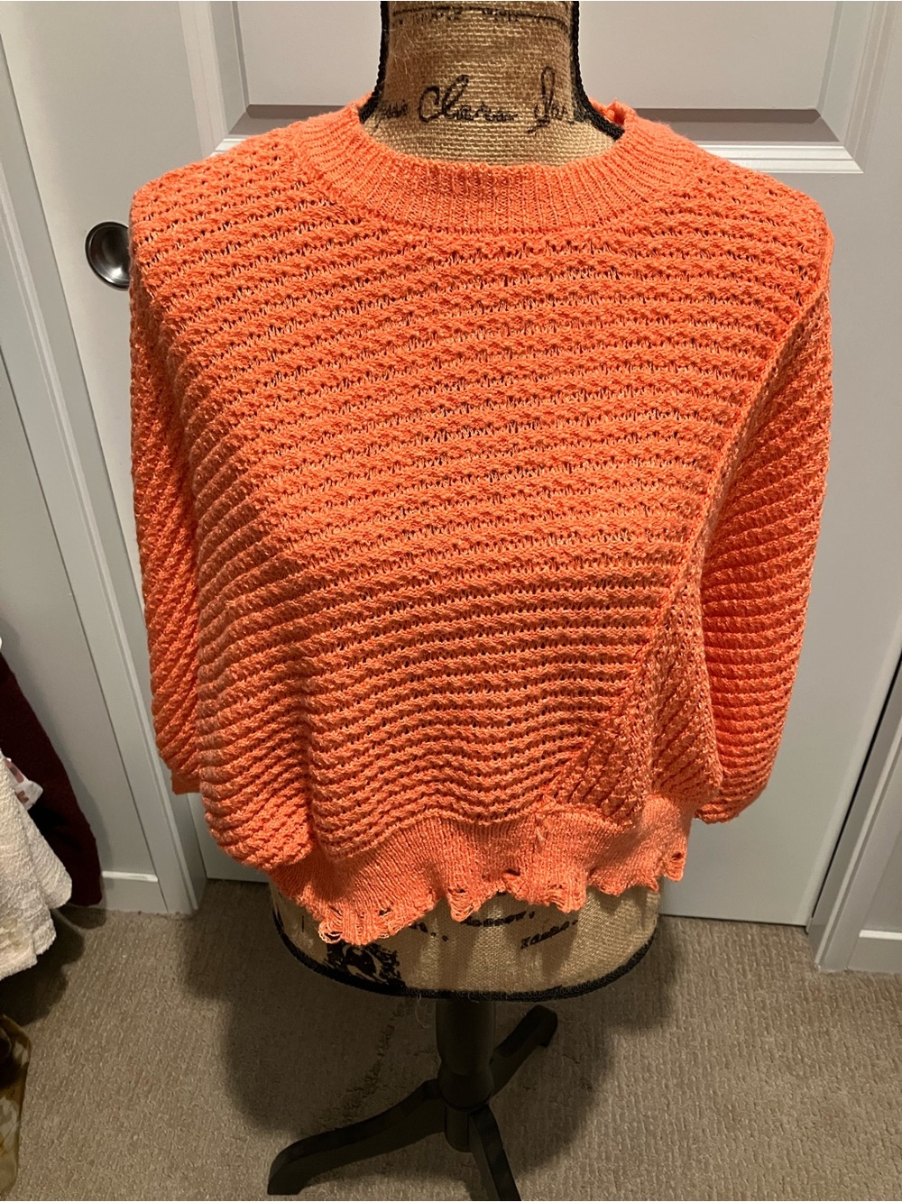 By Together Bright Orange Textured Crew Neck Sweater